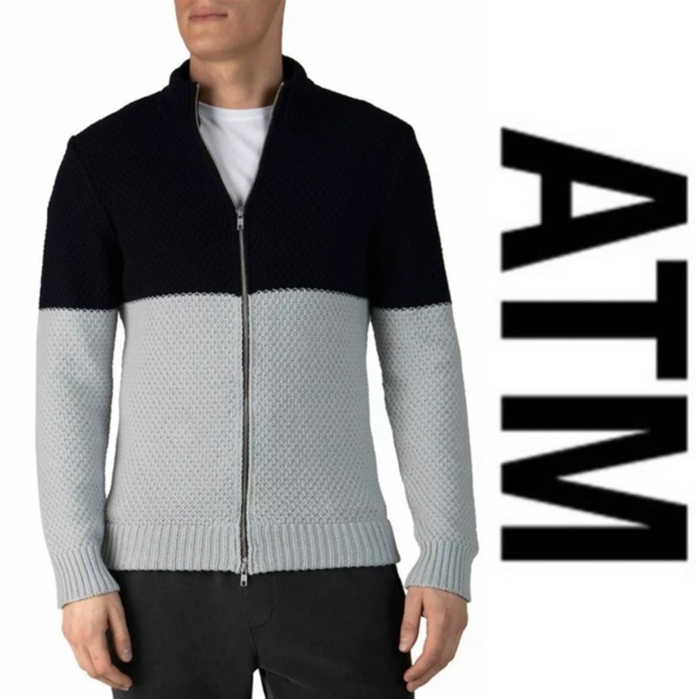 NWT ATM Anthony Thomas Melillo Color-Blocked Full-Zip Cardigan Navy Seas XXL